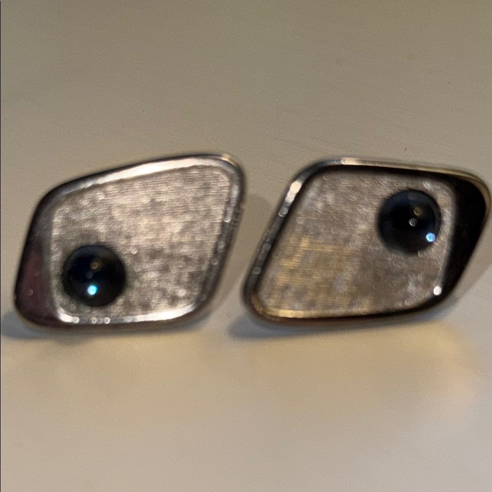 Geometric Silver Cufflinks with Blue Accent